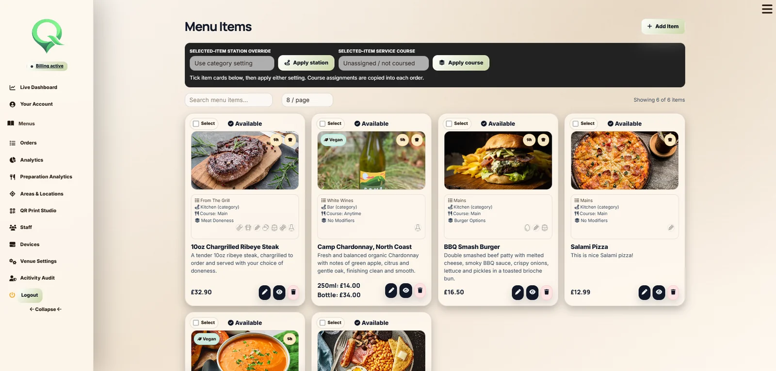 QRelia Menu items