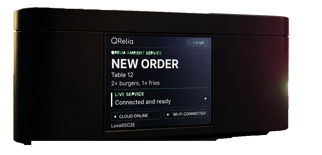 QRelia Ambient Device showing explicit live operational status