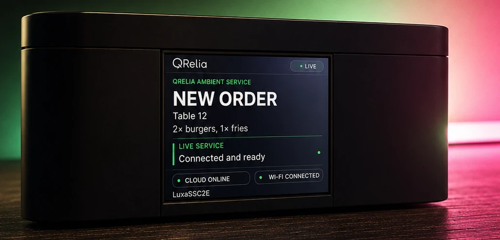 Current QRelia Ambient Device with LCD showing live service status