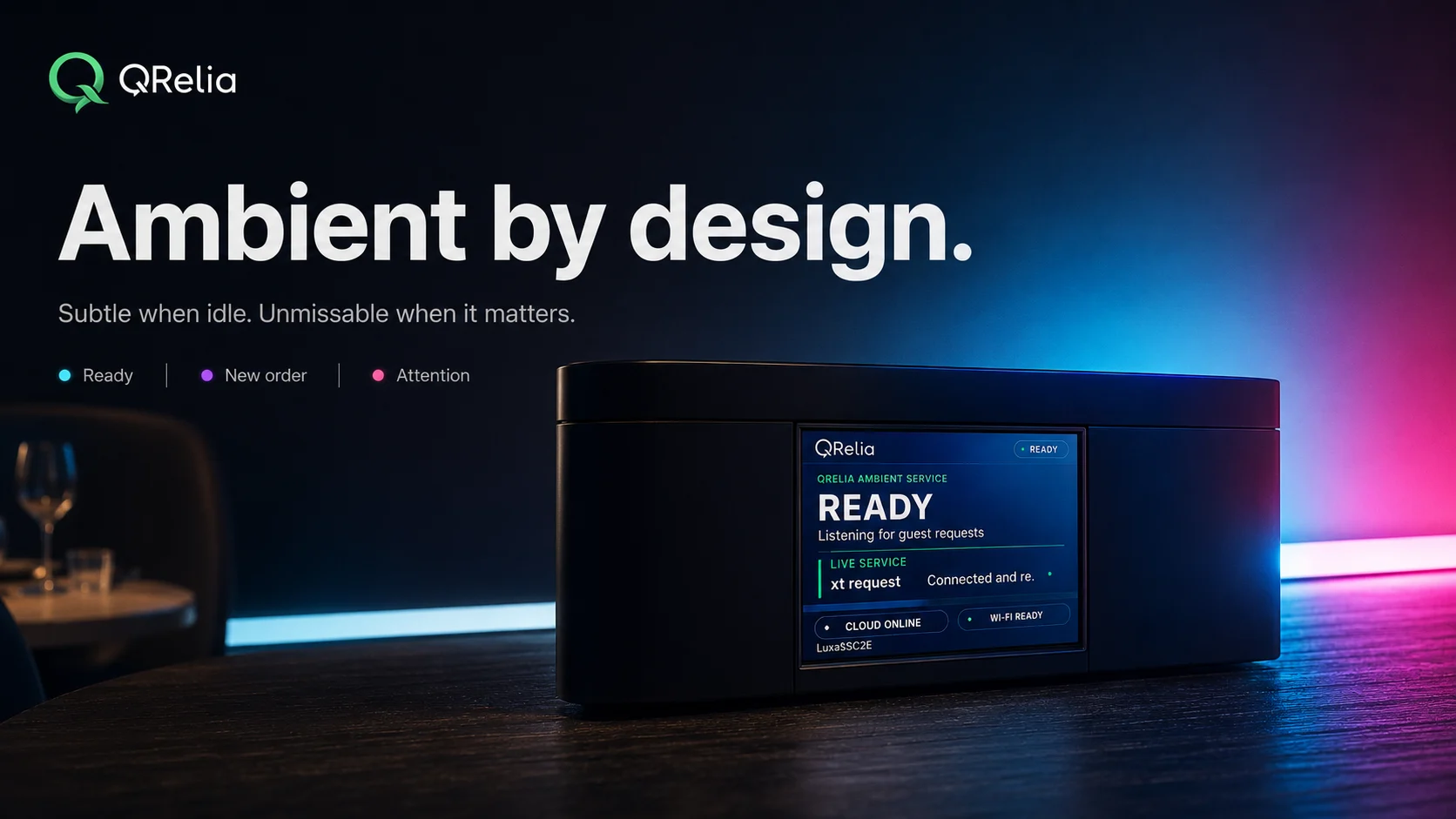 QRelia Ambient Device poster showing the real hardware