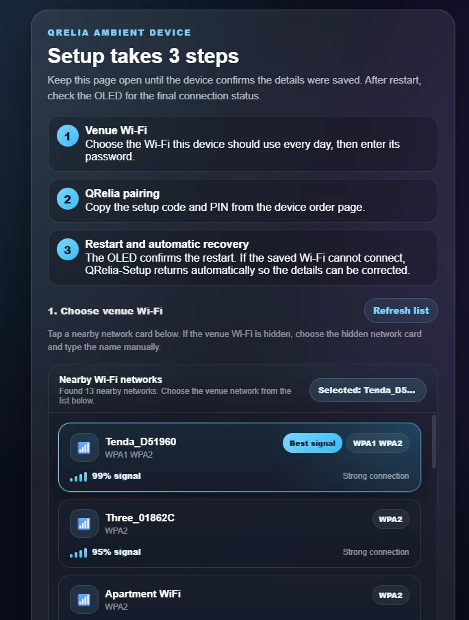 QRelia device setup