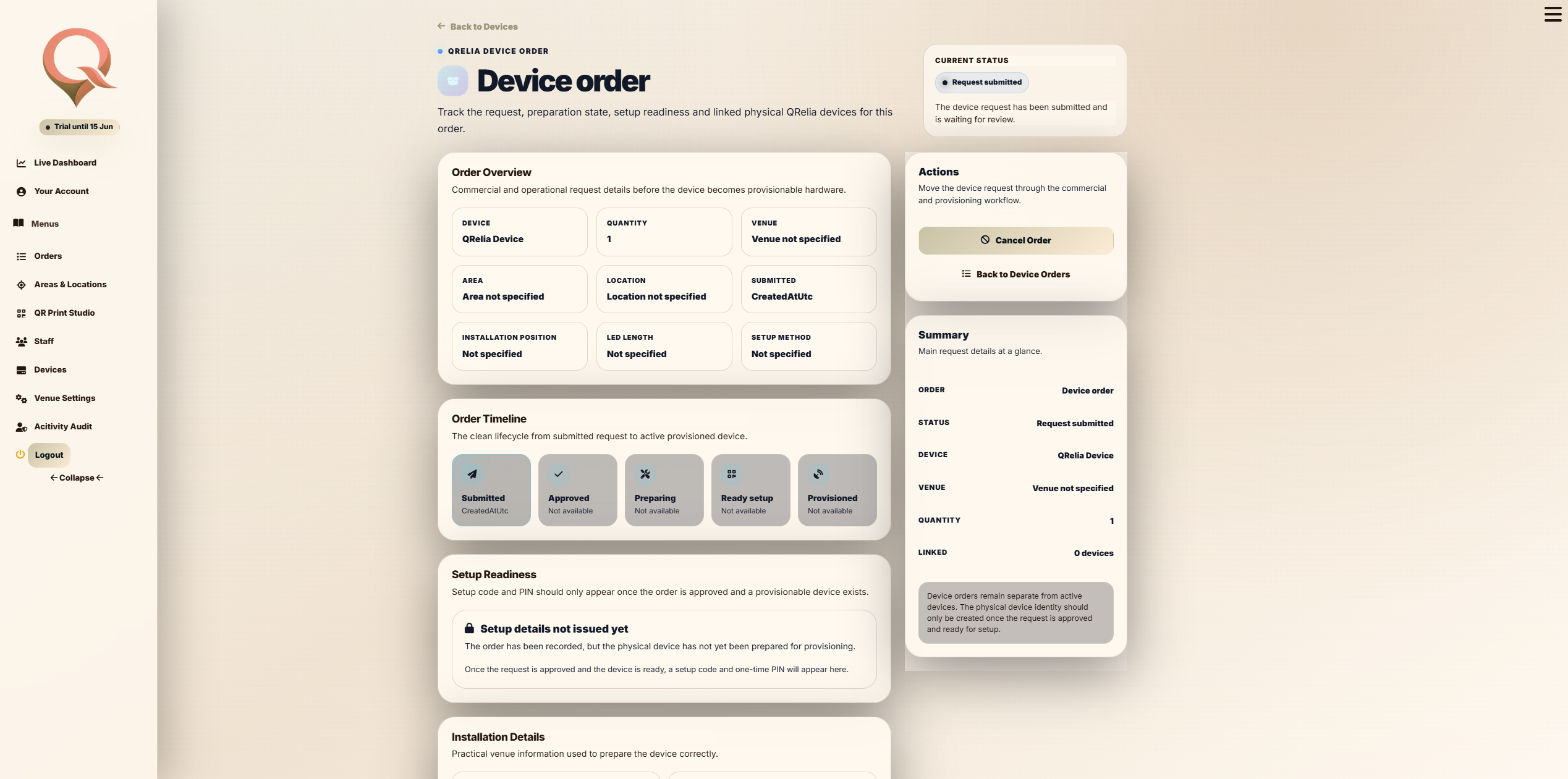 QRelia connected ambient device hardware