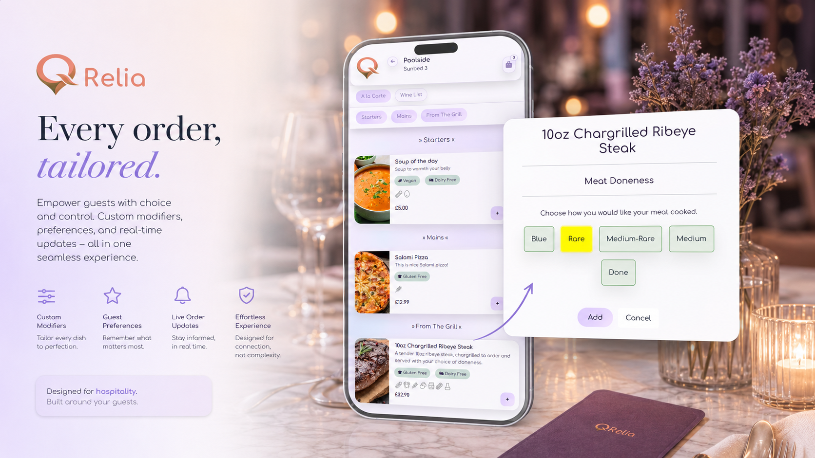 QRelia themed customer ordering screens