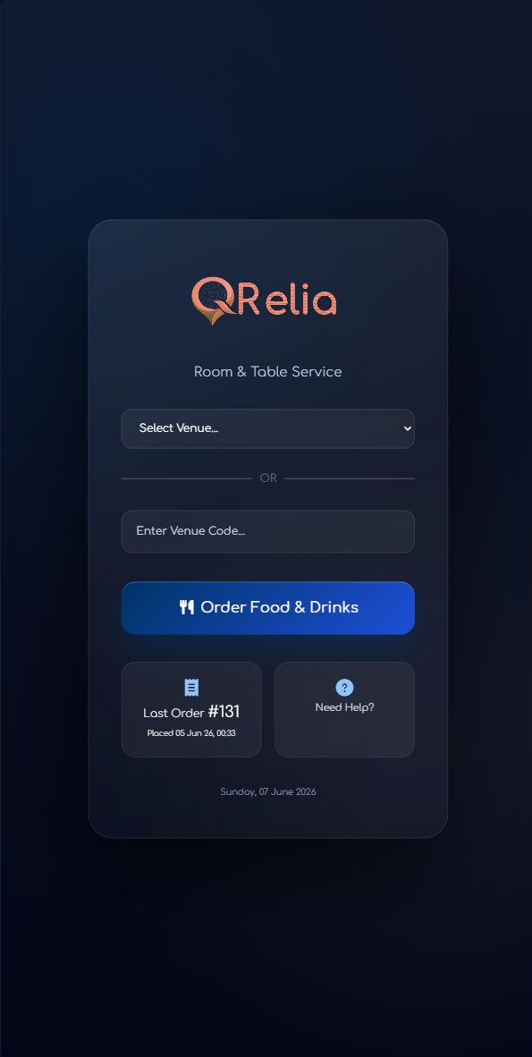 QRelia Landing Experience screen