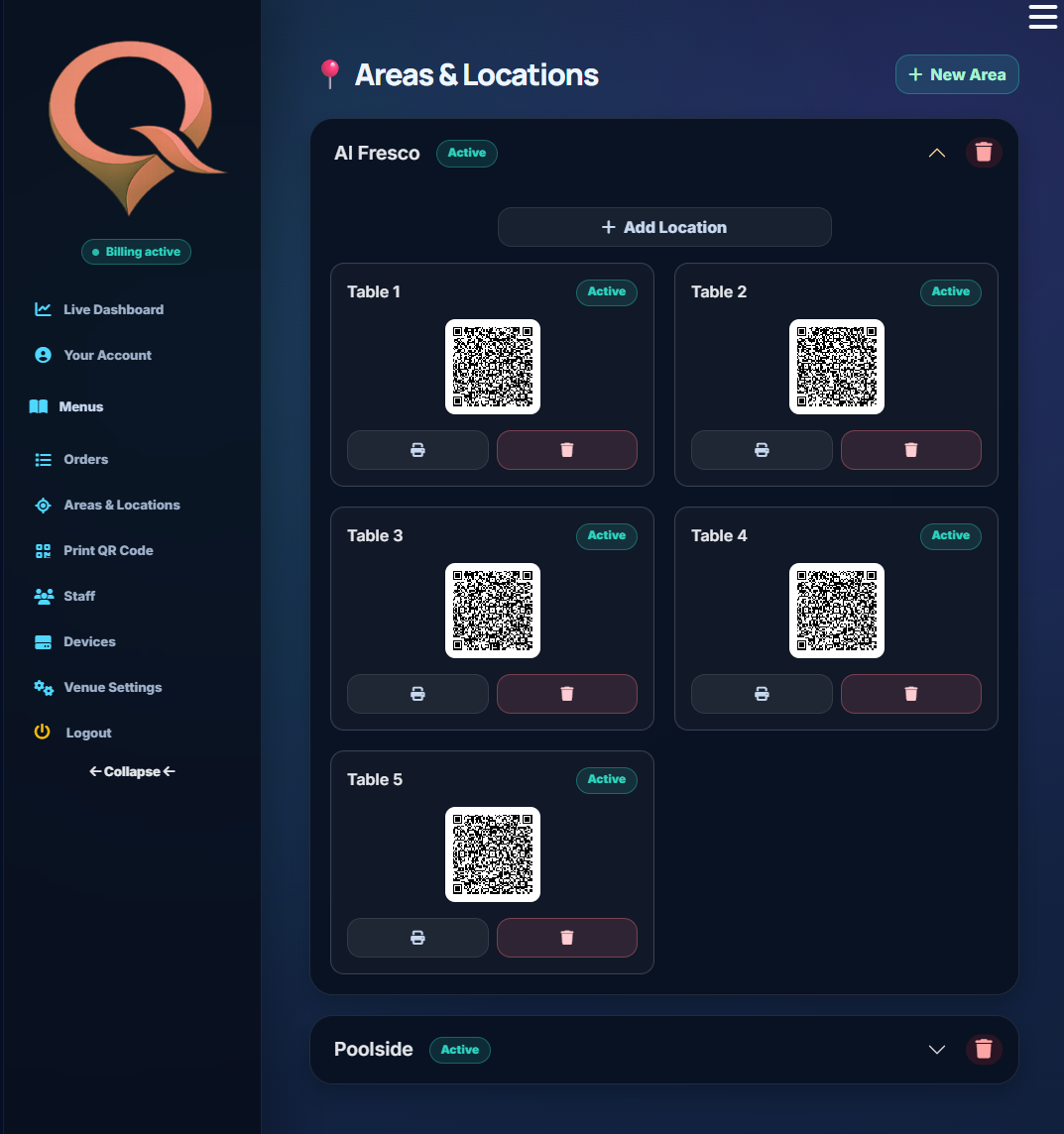 QRelia Admin - Areas and Locations