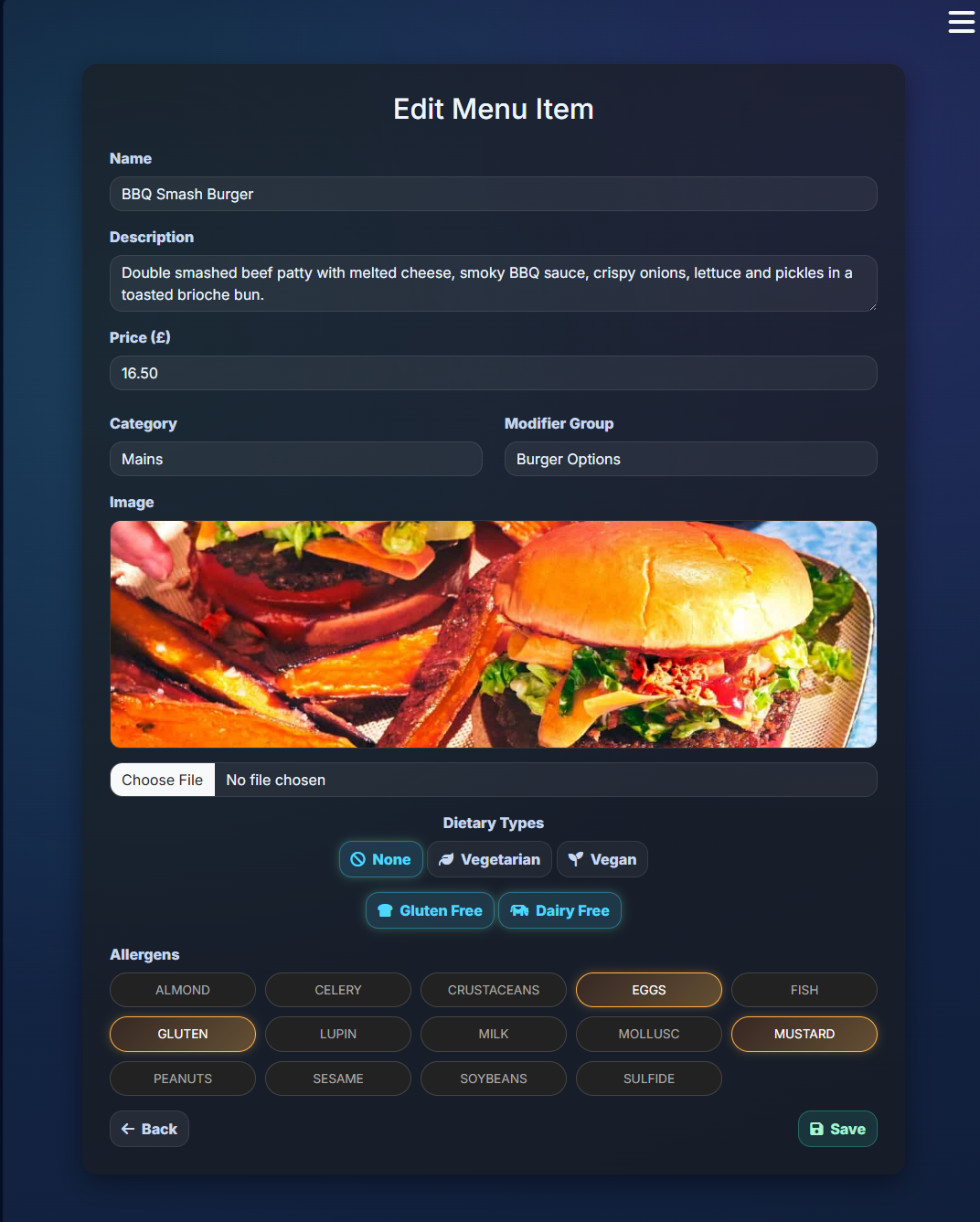 QRelia Admin - Edit Menu Item