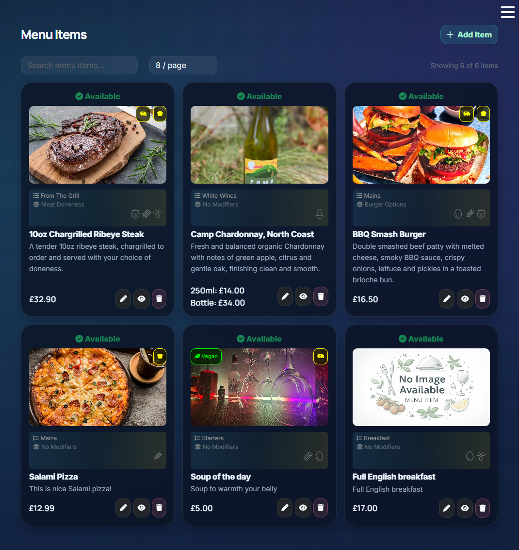 QRelia Admin - Menu Items