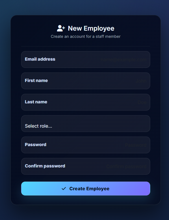 QRelia Admin - New Employee