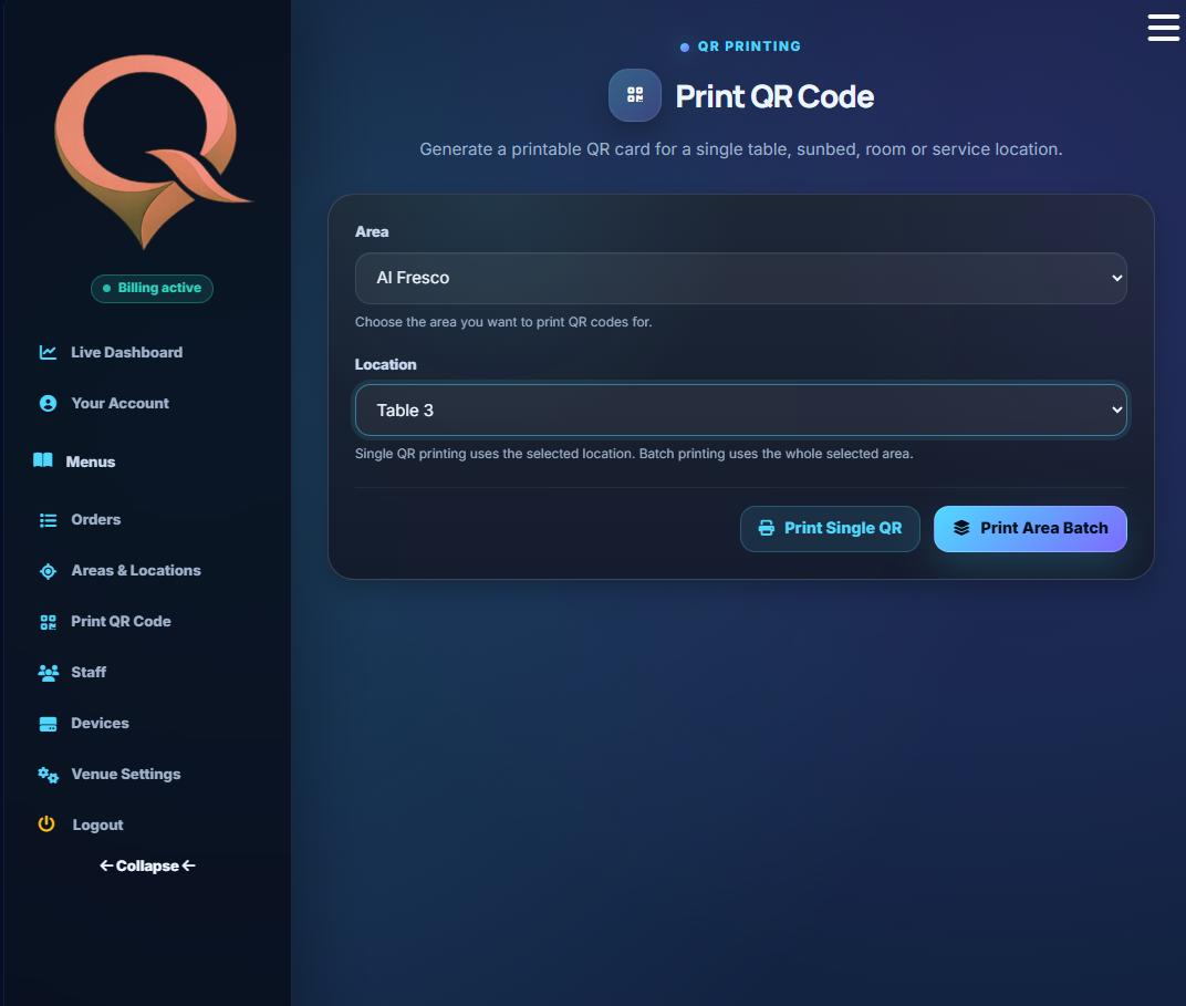 QRelia Admin - Print QR Code