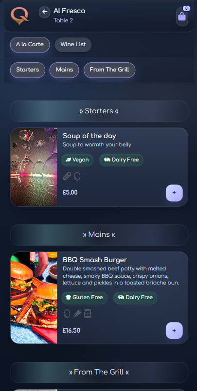 QRelia Customer - Menu Browsing